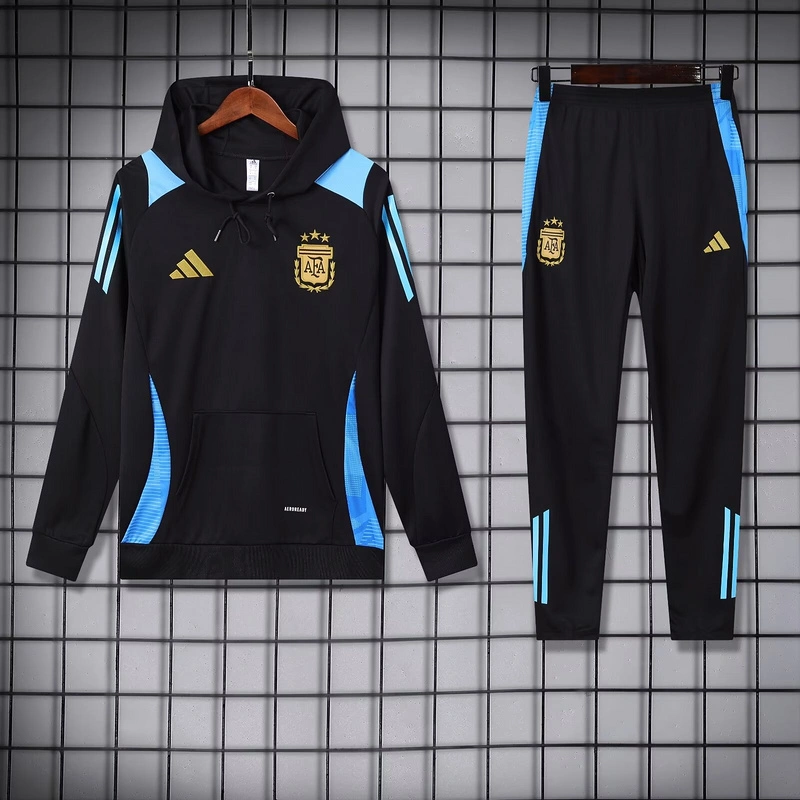 Adidas Argentina Nation 2024-25 Hooded Black Training Tracksuit Kits - 图片 2